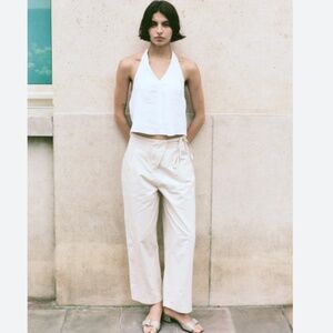 DEIJI STUDIOS The Flag Tie Pant in Off White Organic Cotton Pleated Trouser S